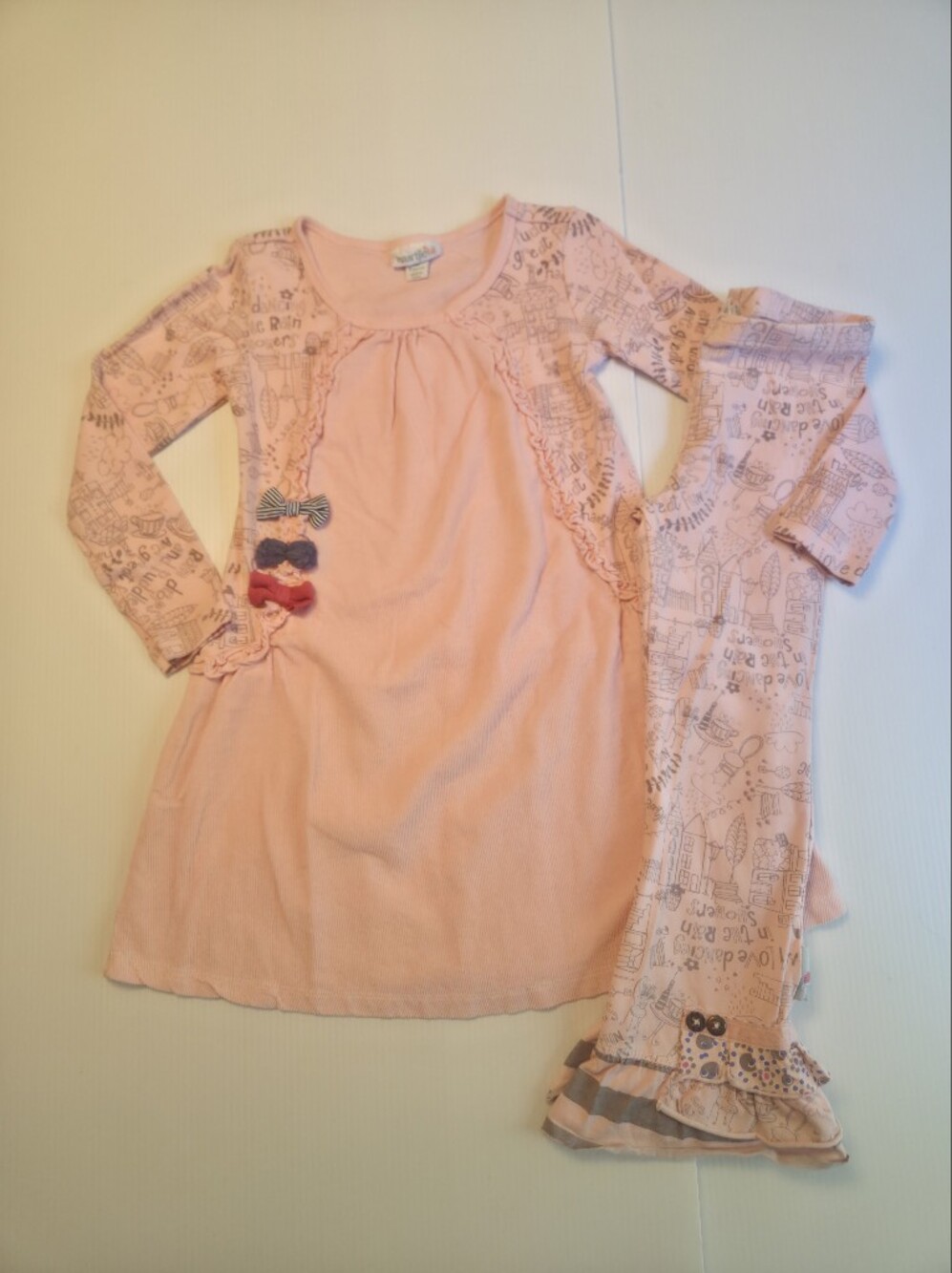 Naartjie 5 Corduroy Mixed Print Pink Bow Dress Matching Ruffle Leggings
